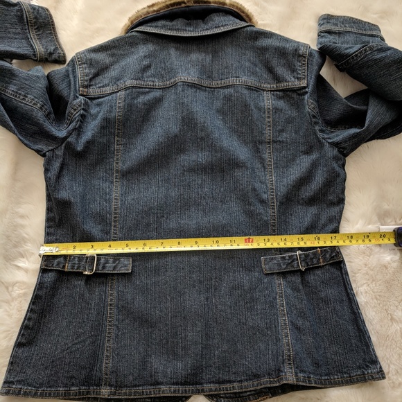 JONES New York Signature Denim Jacket Blazer Detachable Faux Fur Collar Size SM - Picture 7 of 8